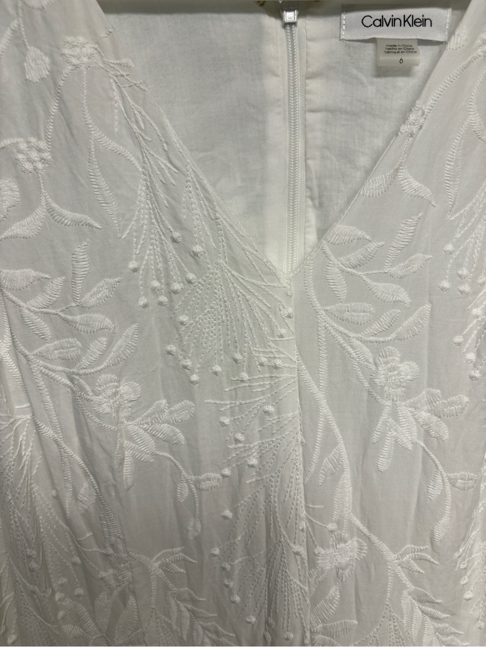 Calvin Klein White Sleeveless Tie- Waist Maxi Dress w/ Textured Leaf Embroidery - Picture 5 of 10
